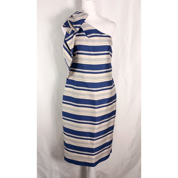 Banana Republic One Shoulder Cascade Bow Striped Dress Size 2 NWT $148 - Picture 1 of 9